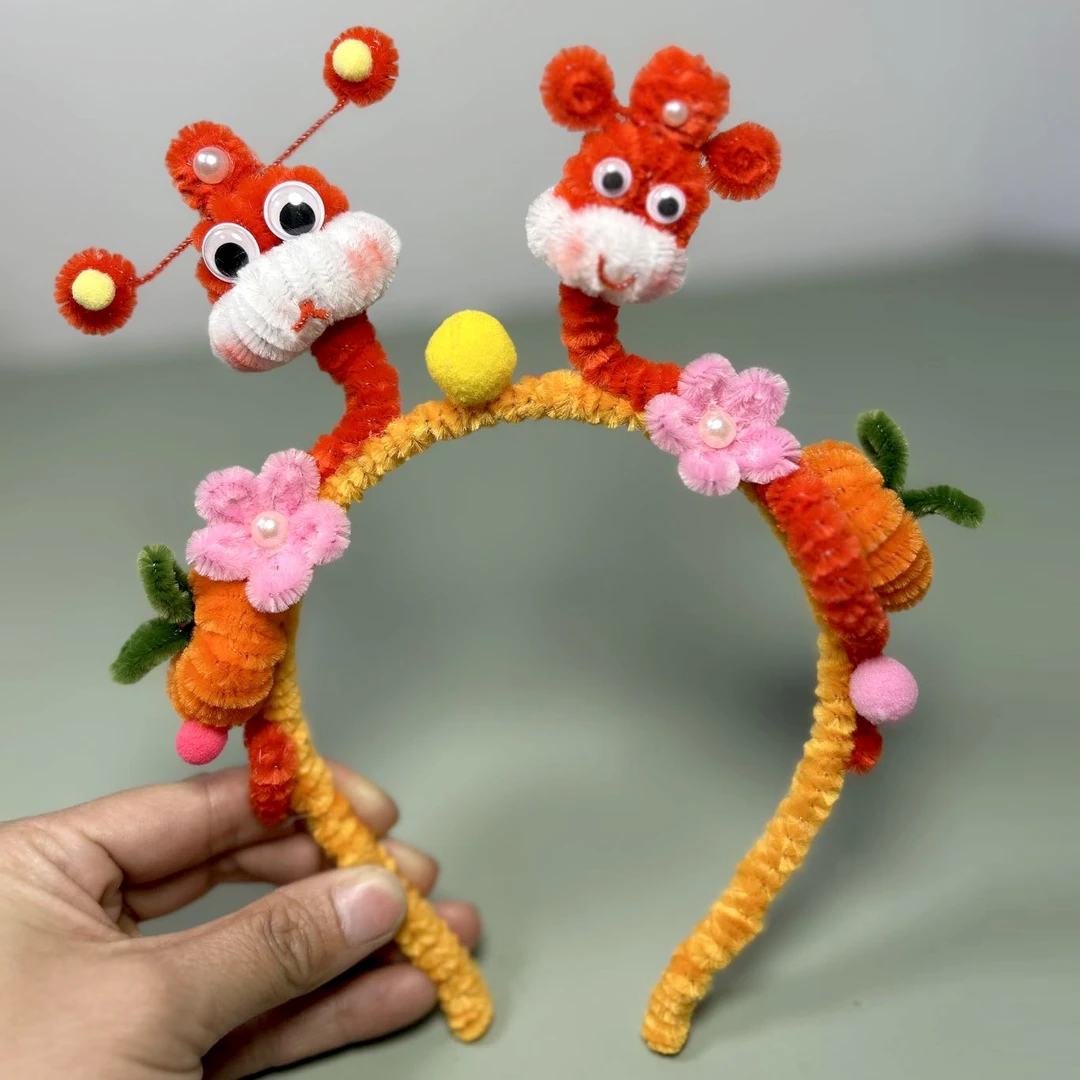 新年 蛇年蛇宝宝发箍教程成品幼儿园儿童手工作业扭扭棒DIY材料包