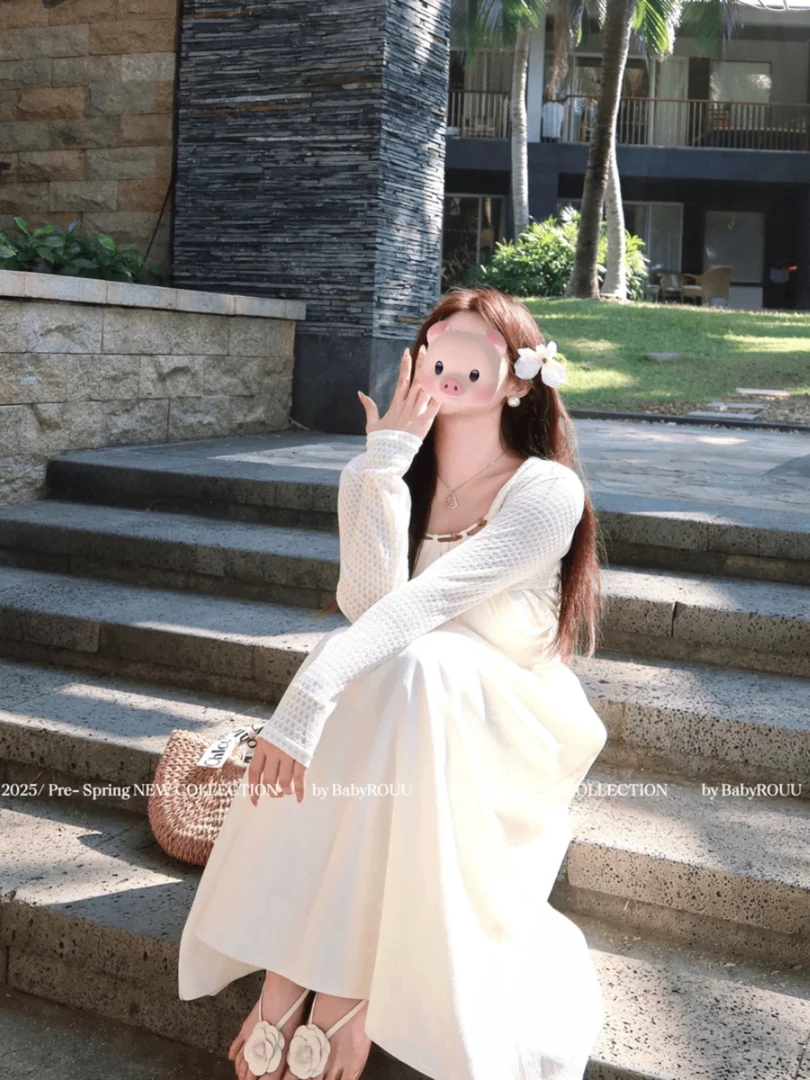 时尚韩系高级感海边收腰露衬衫套装女新款显瘦修身大摆裙子两件套