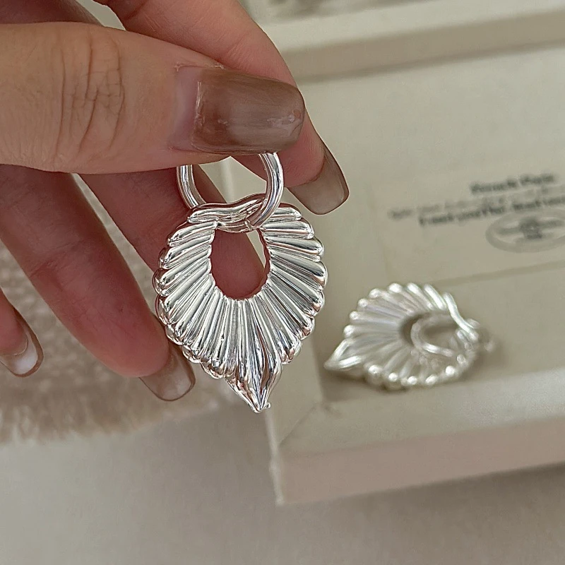 925银耳饰 韩版小众设计感复古空心叶子耳环时髦简约夸张个性耳扣