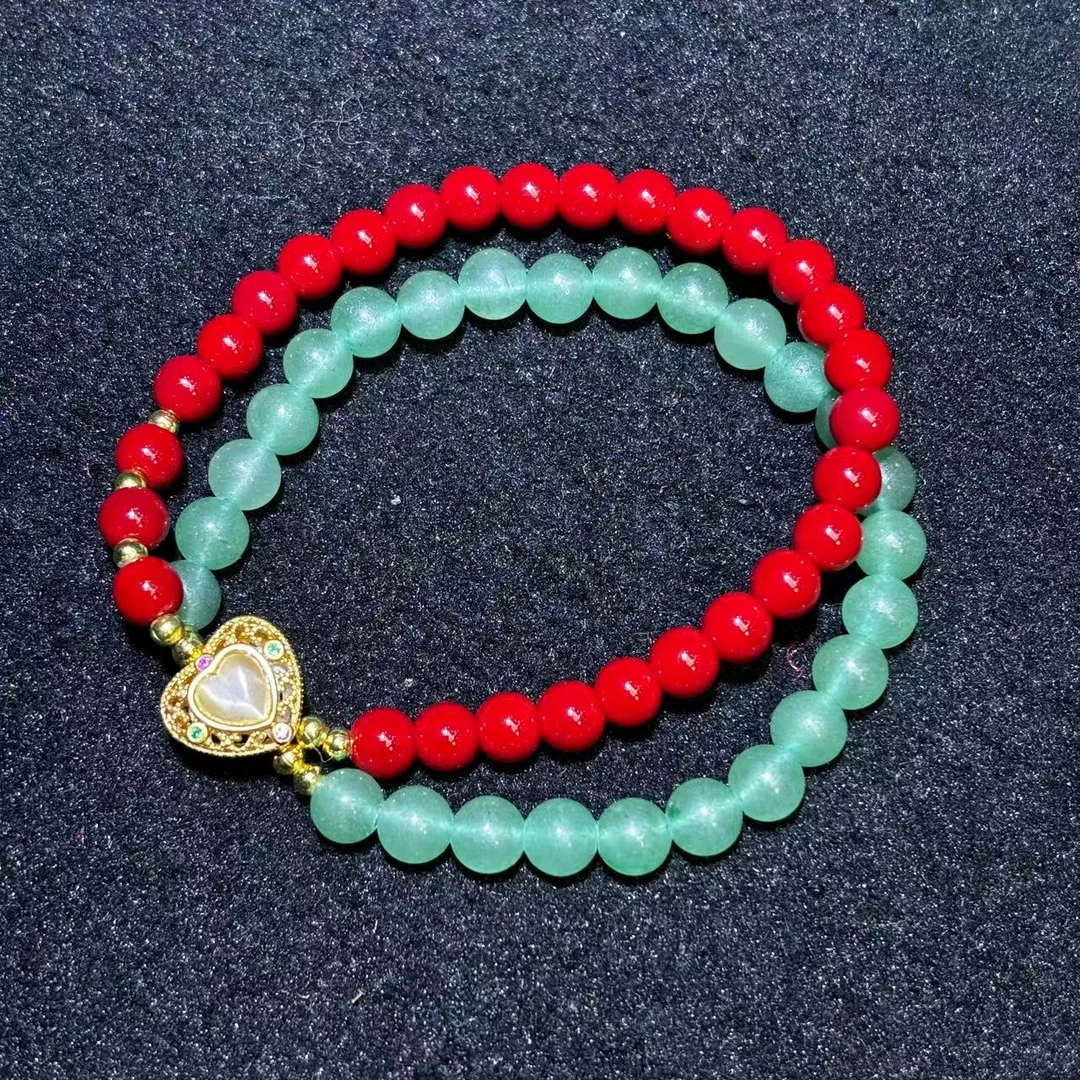 面面来财珠宝C3963卡6左右-青碧冰芙蓉翠爱心两世欢手串