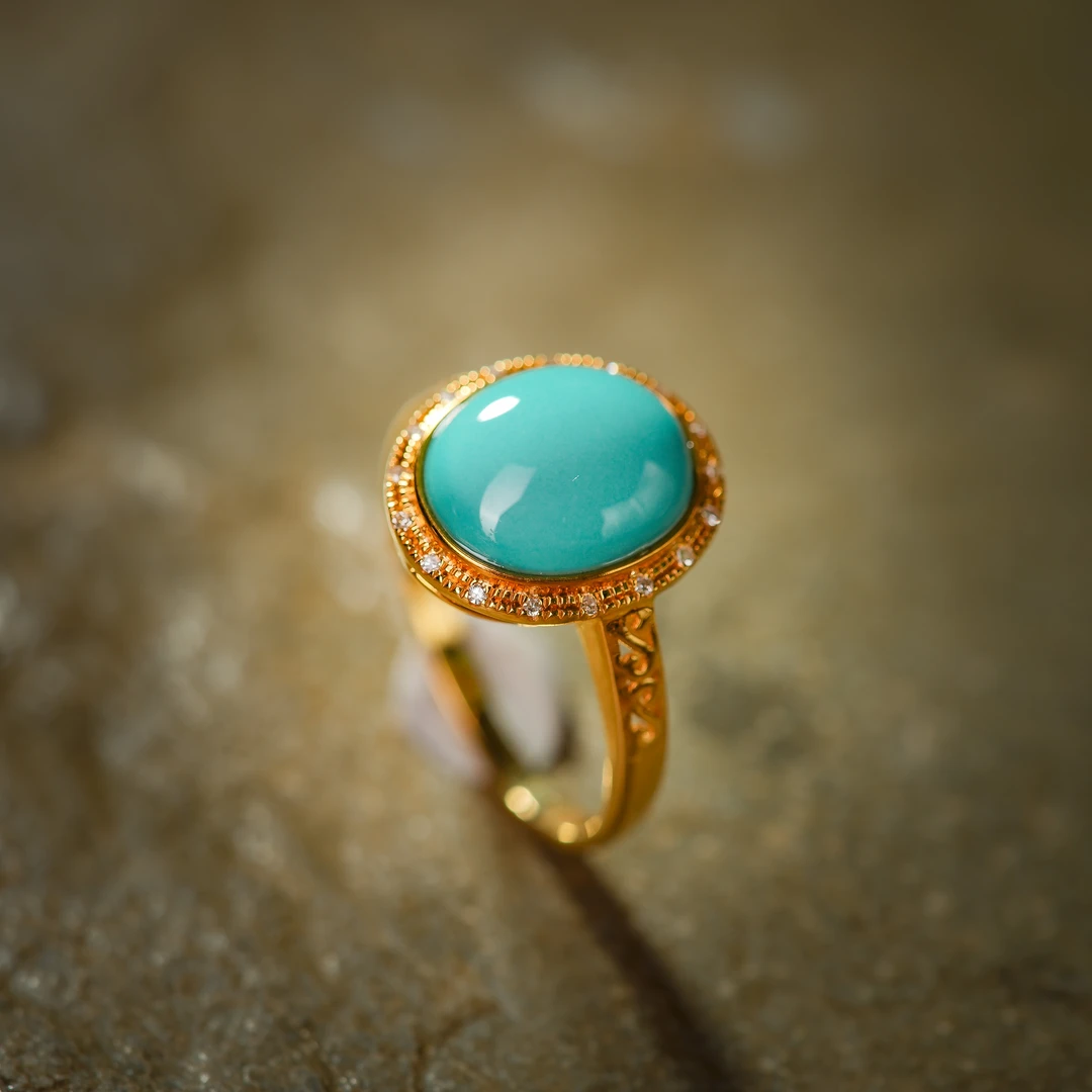 碧芸·传世级绿松石玉化料18K金戒指AJ0406约11*10*5.7mm