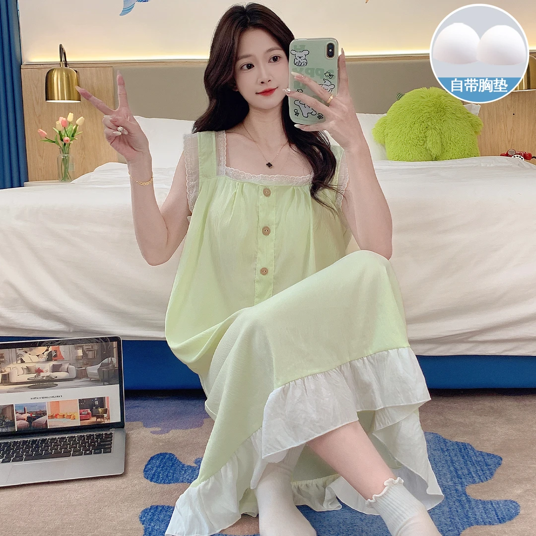 2025春夏季新款无袖花边睡裙女夏季爆款睡衣少女可外穿家居服睡衣