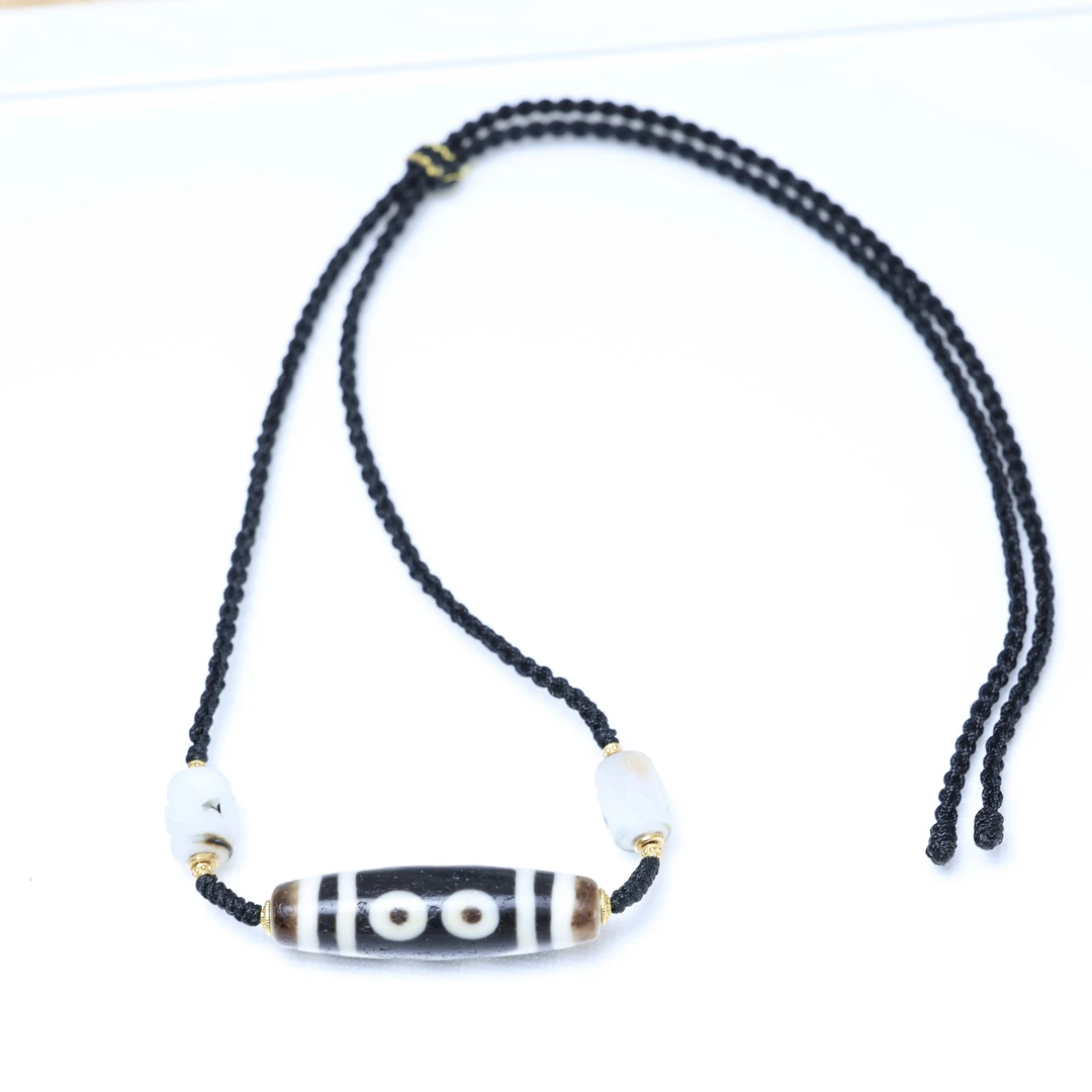 真品 黑白宝盖五眼天珠项链 男女同款 尺寸42mm×12mm左右