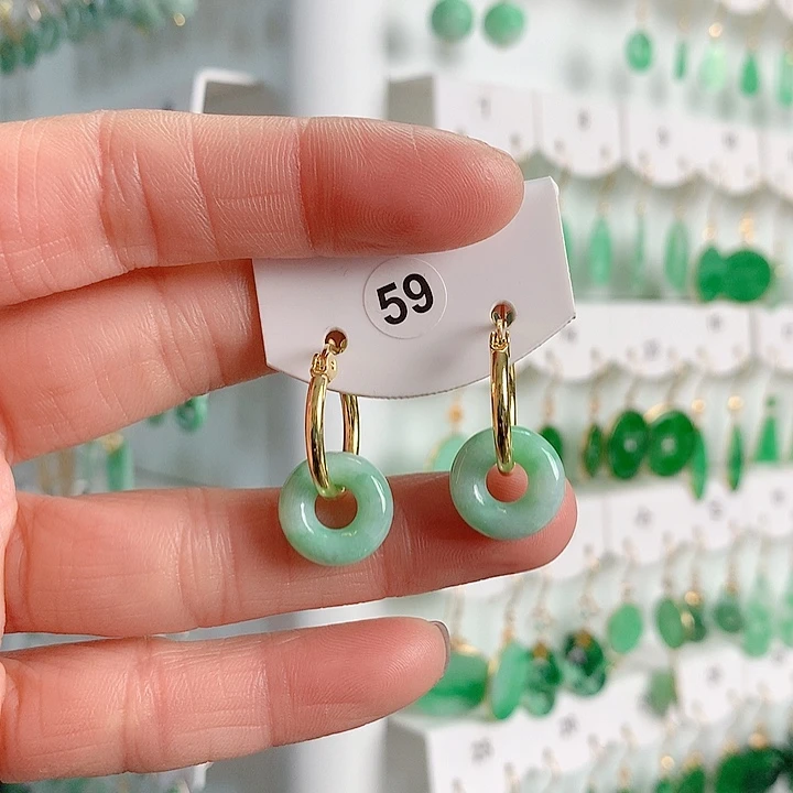 翡翠耳饰银S925镶嵌芷***1翡翠