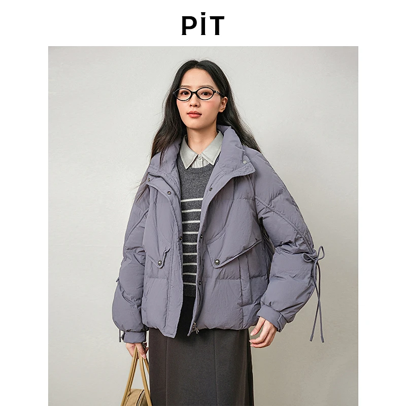 pit保暖B备高街灰鸭绒短款羽绒服冬季女冬新款可拆卸围巾保暖外套