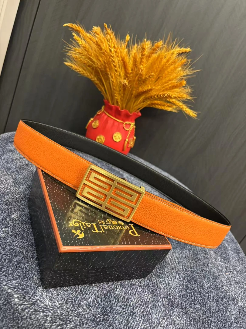 双面荔枝纹男款轻奢真皮高档不锈钢扣时尚皮带男款