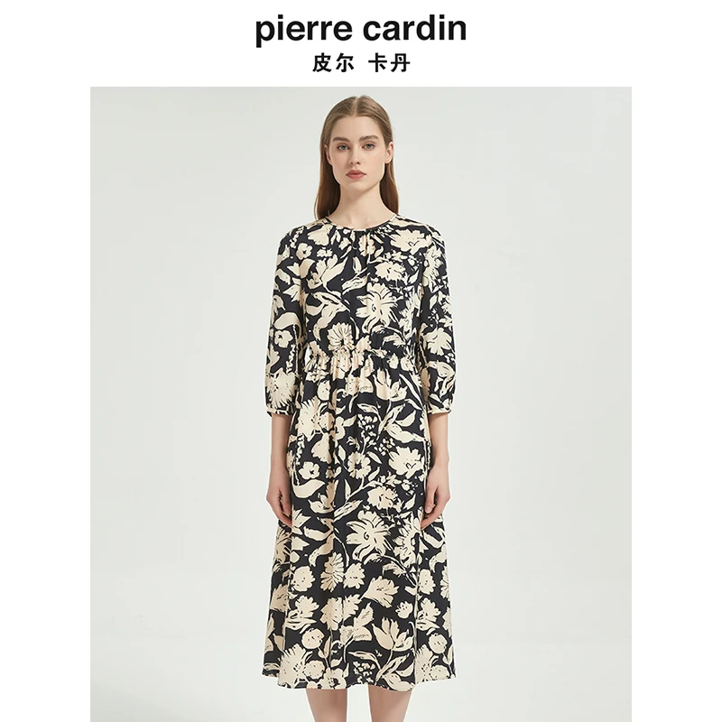 【皮尔卡丹女装】春季时尚复古印花修身连衣裙【专柜正品】