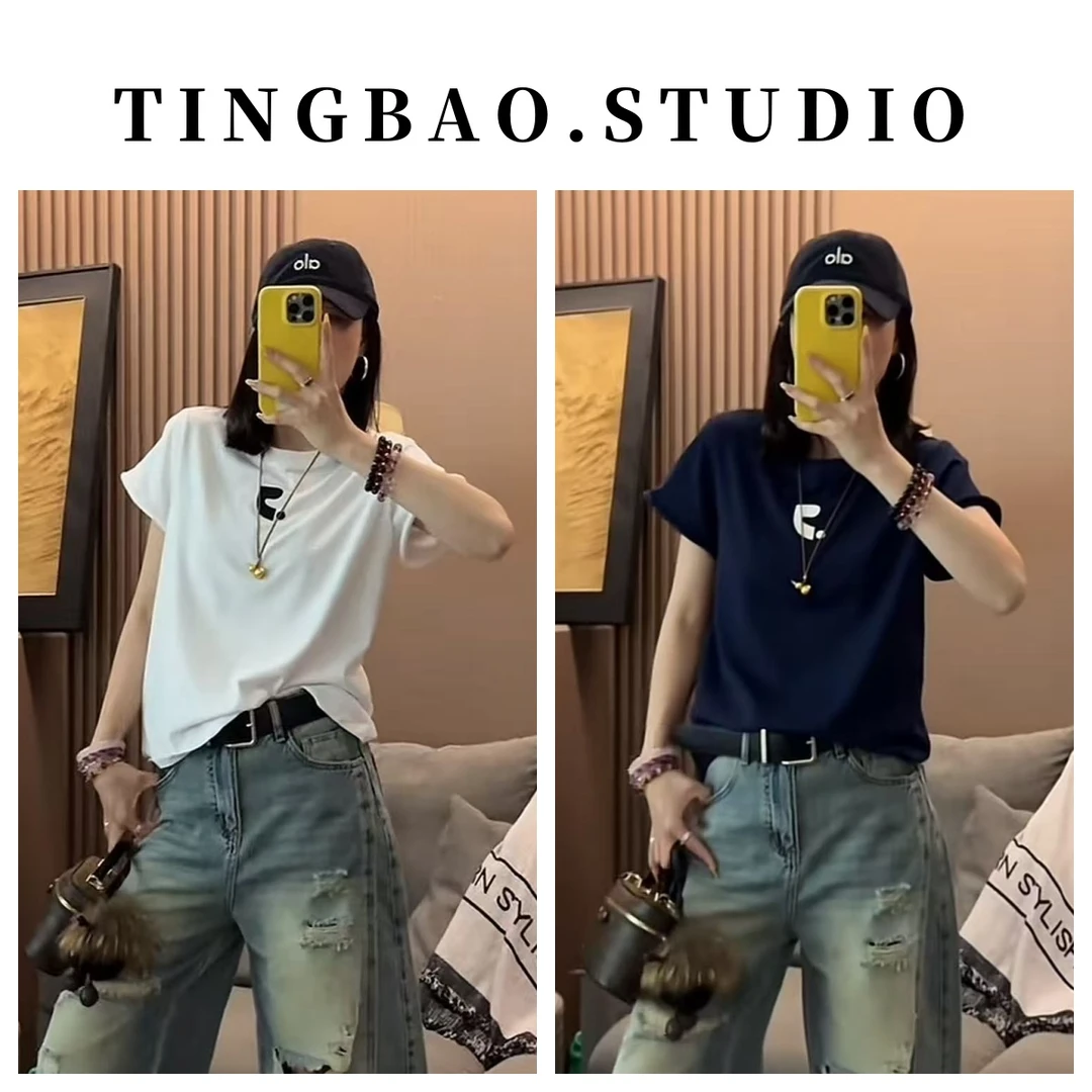 【五彩缤纷】100%棉～夏季韩系时尚洋气卷袖轻薄短袖T恤上衣90914