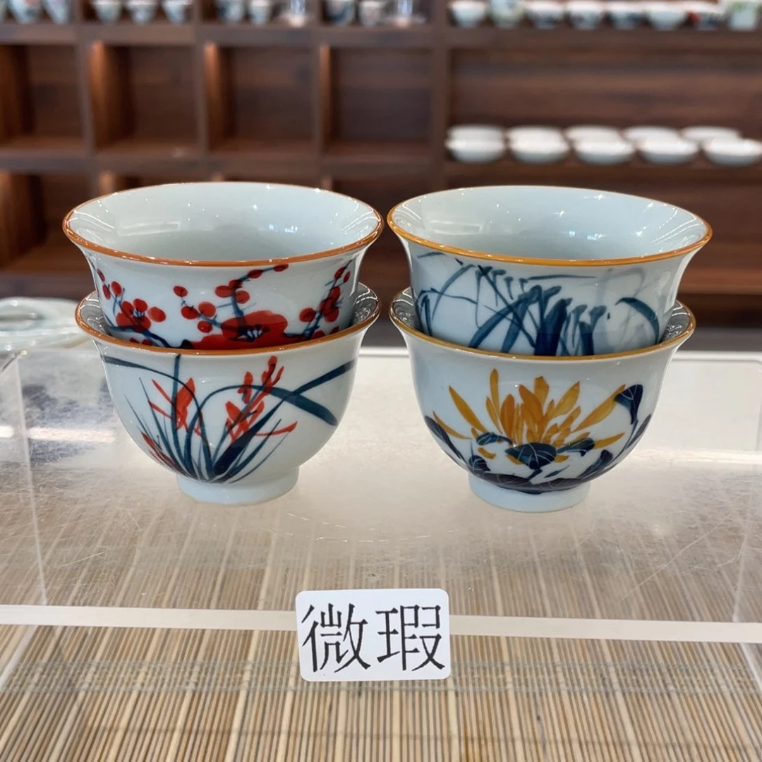 釉下手绘茶具微瑕