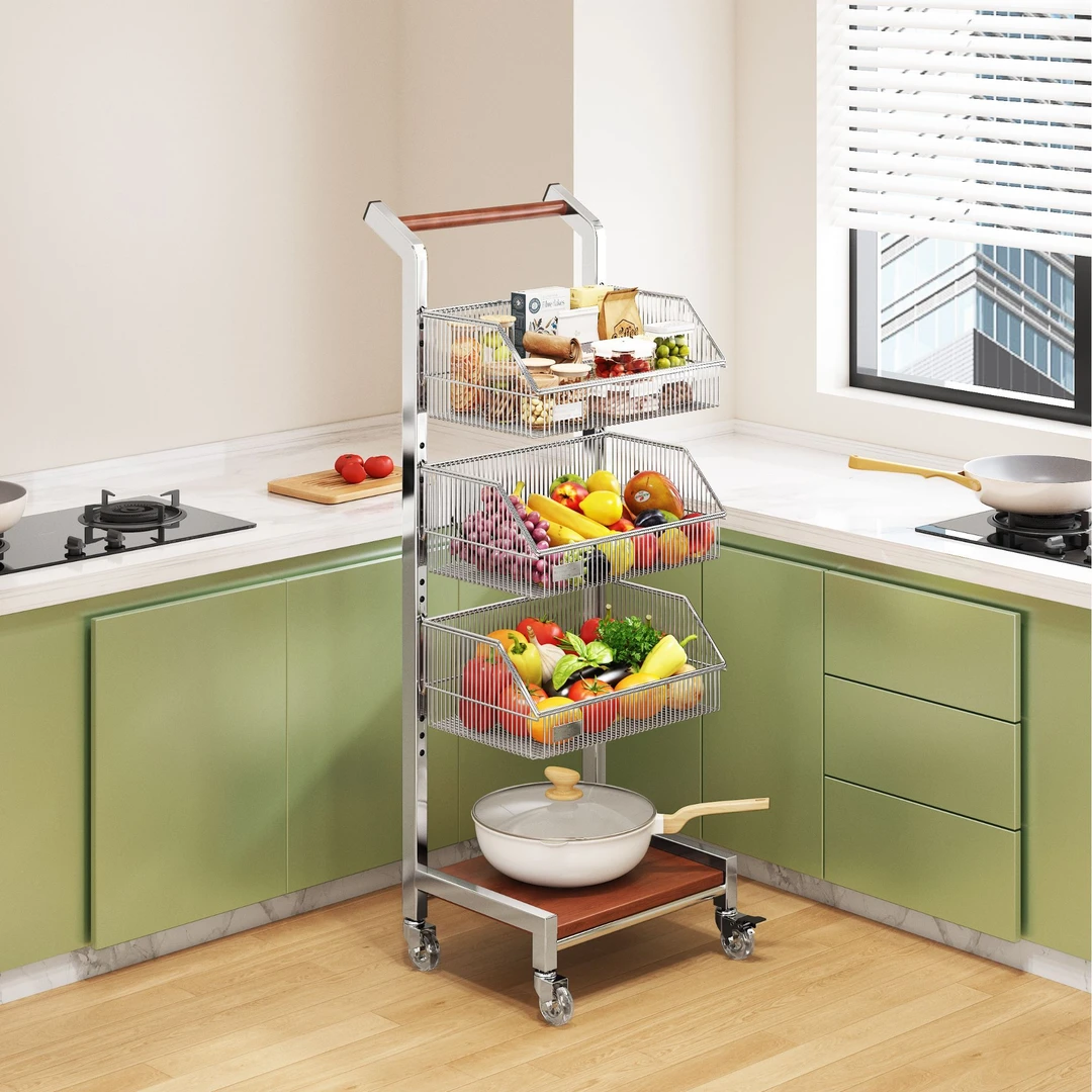 厨房蔬菜置物架多功能水果蔬菜篮子收纳筐家用落地多层零食小推车
