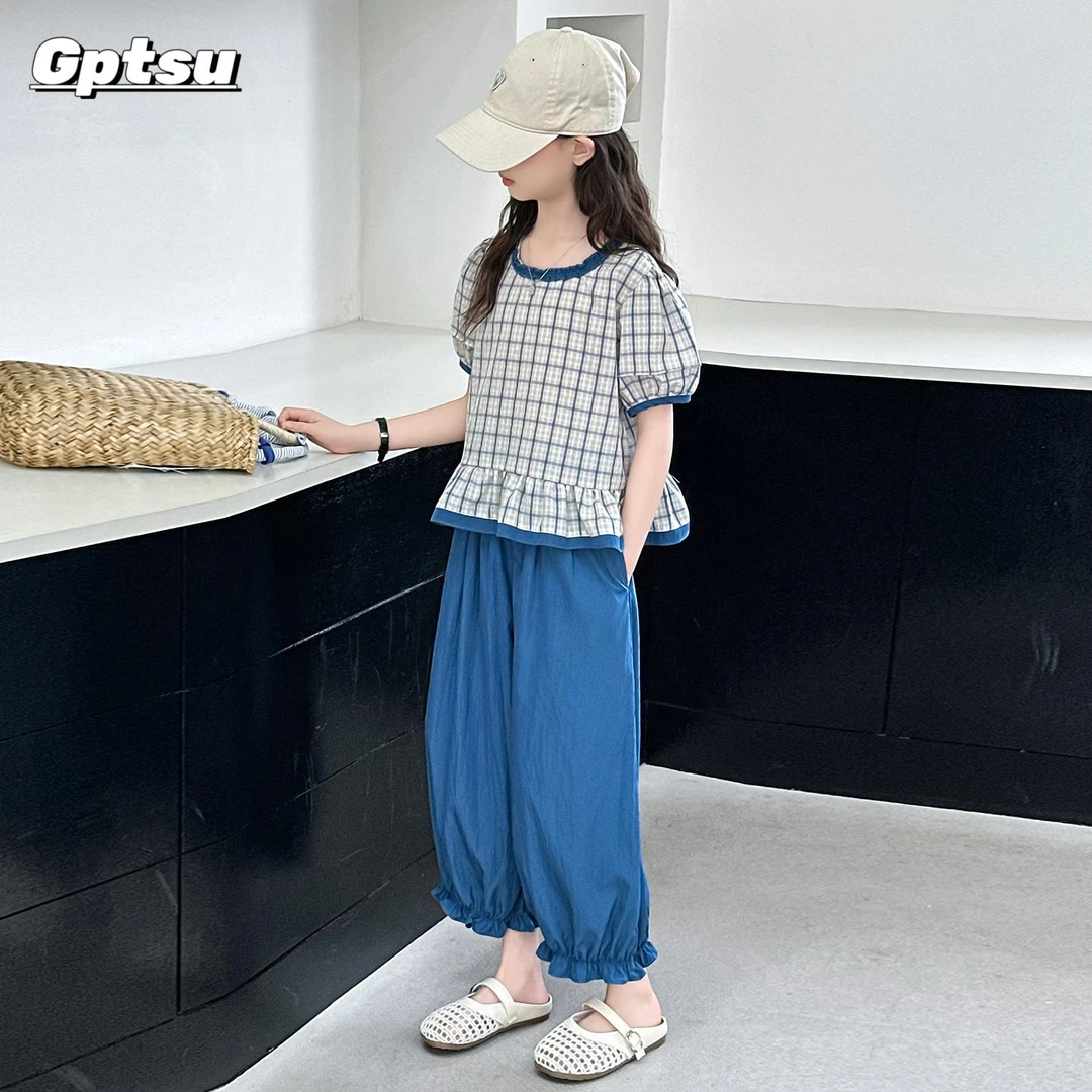 GPTSu女童夏季套装2025新款儿童洋气薄款夏装中大童娃娃衫两件套