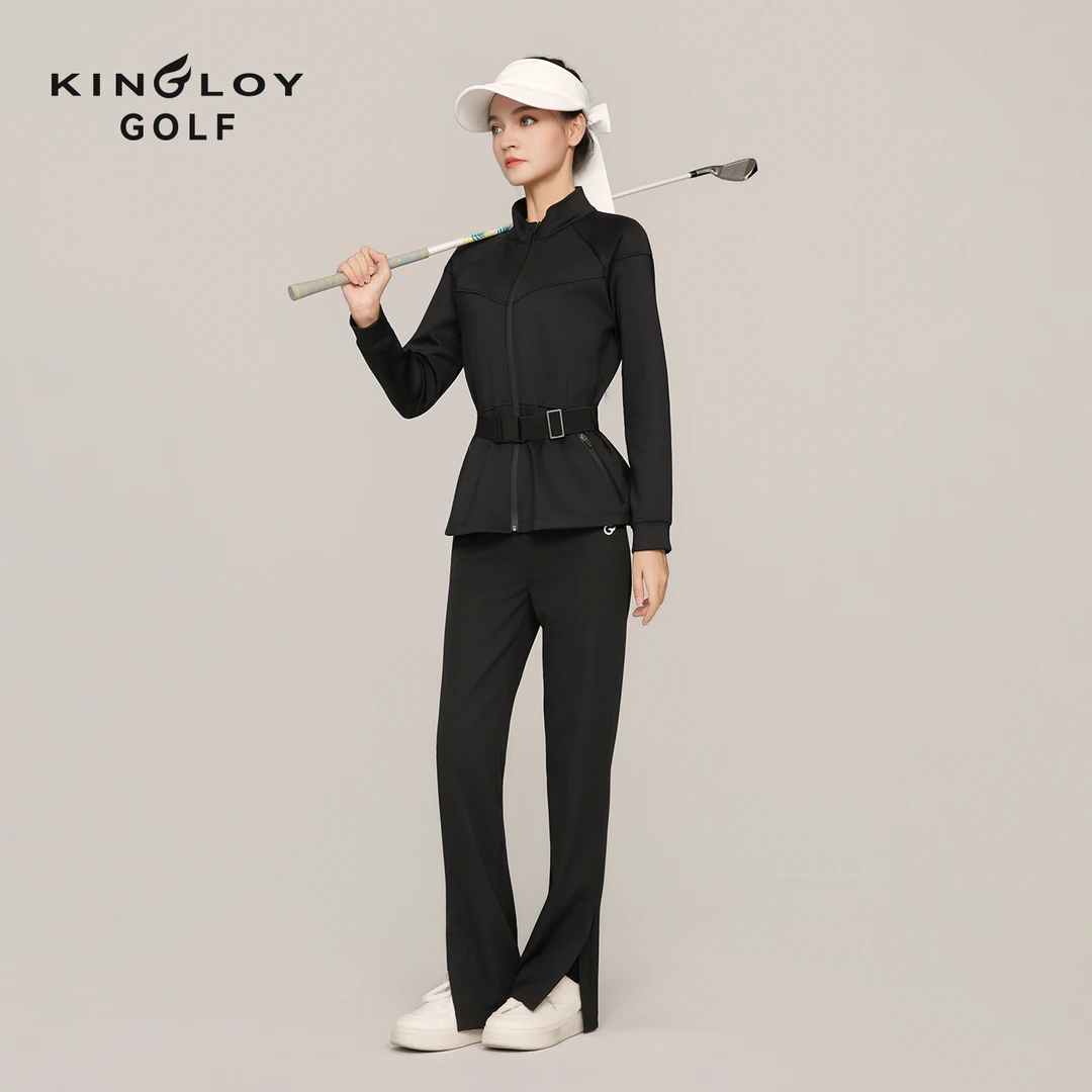 KINGLOY2025秋冬高尔夫女装外套收腰显瘦短款立领外套可拆卸腰带