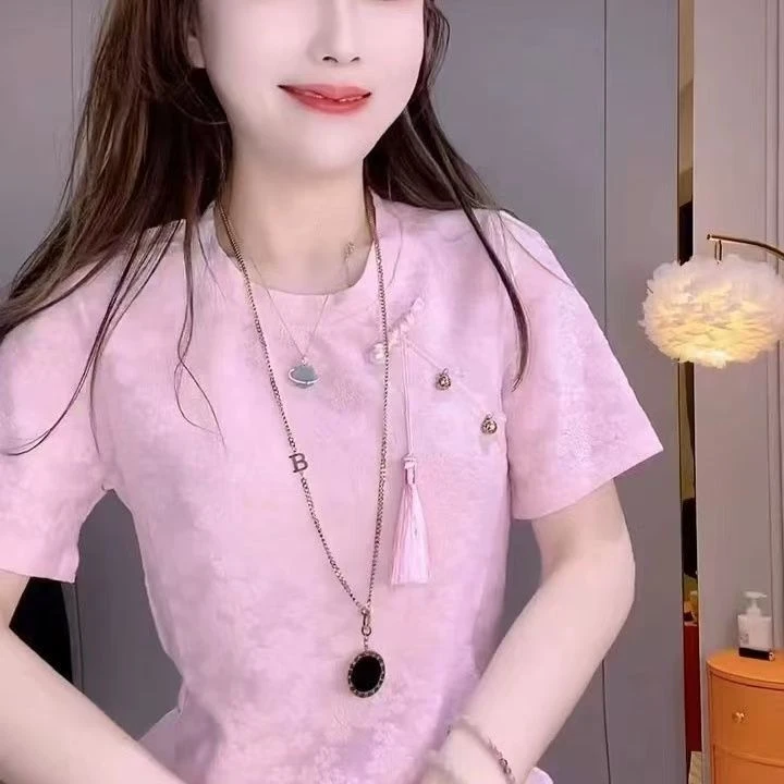 【国风花穗】女士夏季提花圆领国潮风显瘦气质时尚百搭短袖t恤宽松