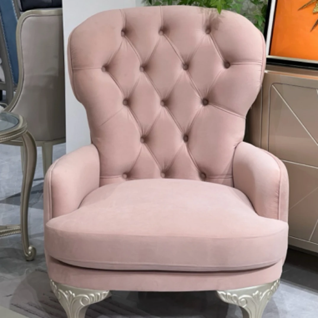 美式轻奢实木布艺单人沙发椅法式客厅法式小户型休闲椅家用简约