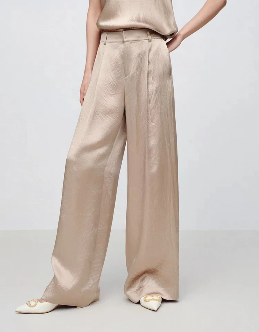 2025【雅Y订单】春季新款皱感醋纤高腰垂感老钱风直筒裤（25K6431A）