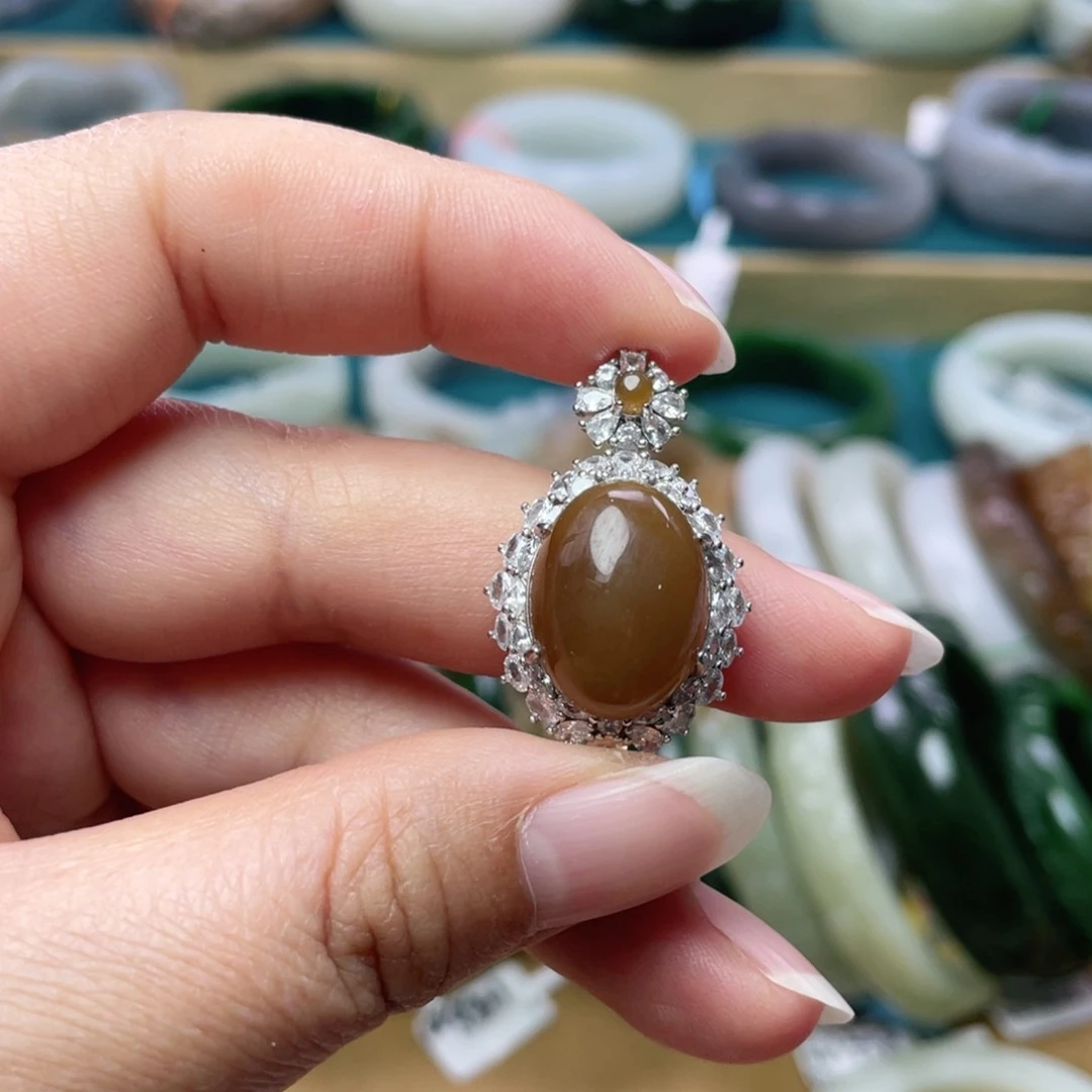 吊坠(不含链)银S925镶嵌和田玉