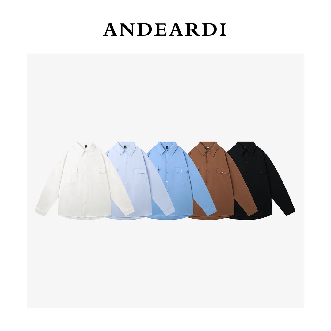 ANDEARDI秋季纯色时尚长袖衬衫宽松休闲外套