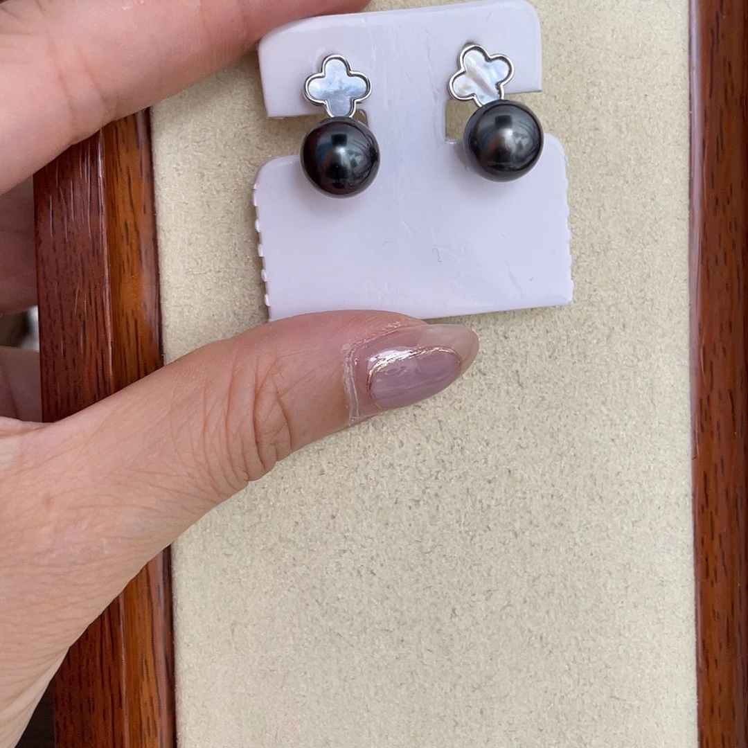 银S925镶嵌海水珍珠耳饰