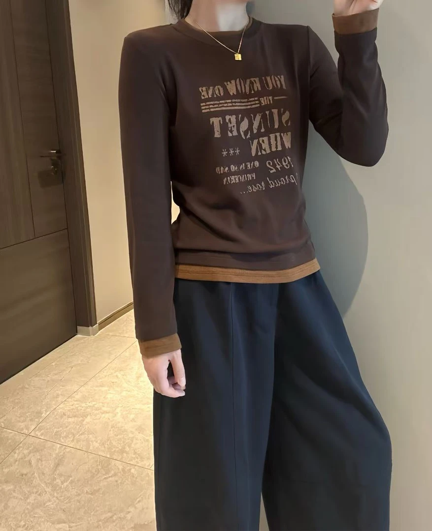 妮子严选新款秋冬字母休闲风印花常规长袖打底8122