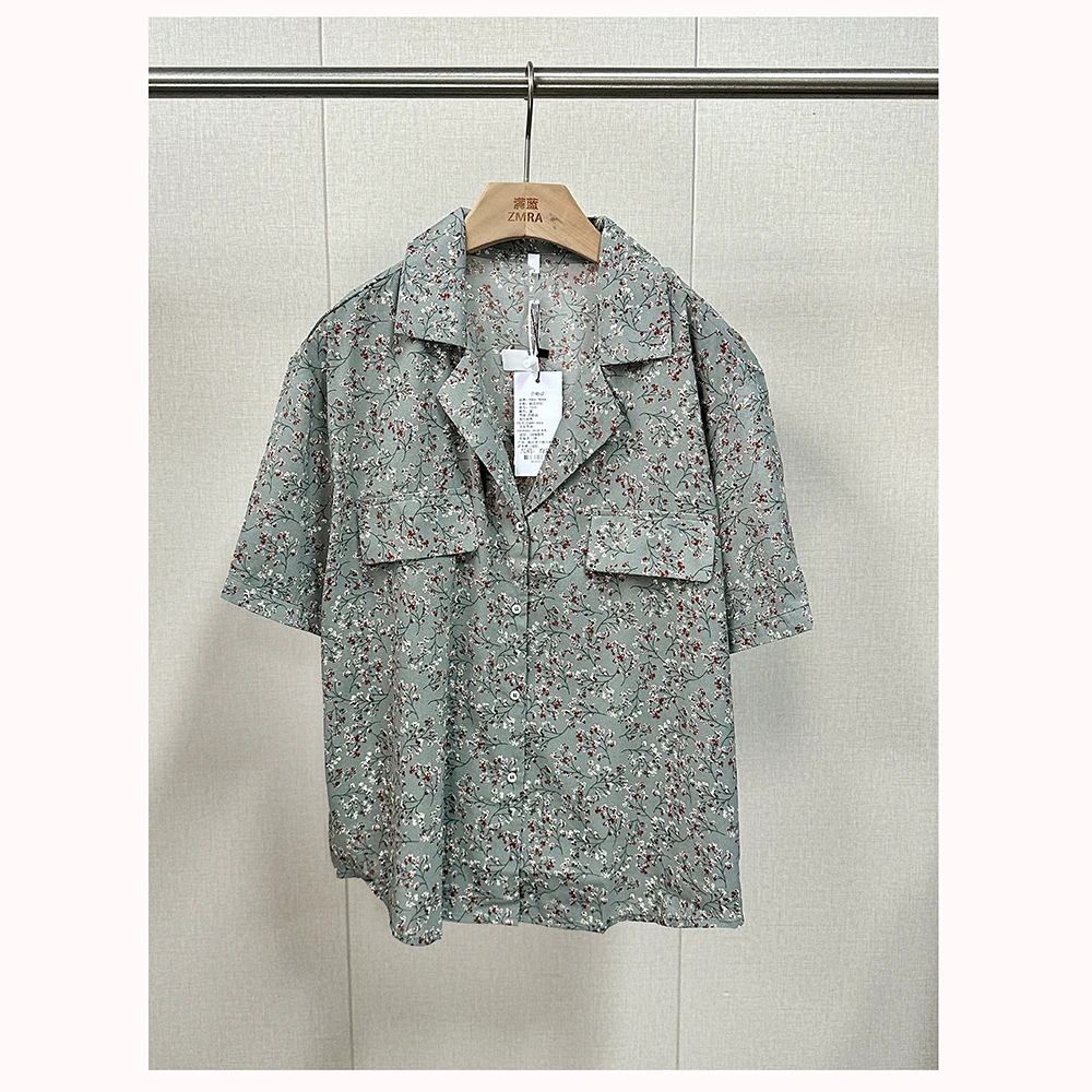 ML11757 夏季新款宽松碎花翻领短袖女士休闲衬衫