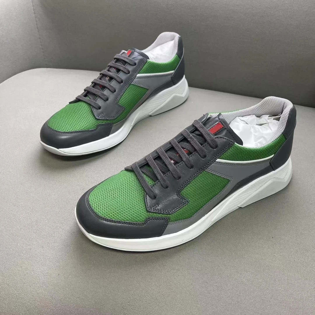 未使用 Prada/普拉达 灰绿拼接网面红标logo透气板鞋 41码/全新