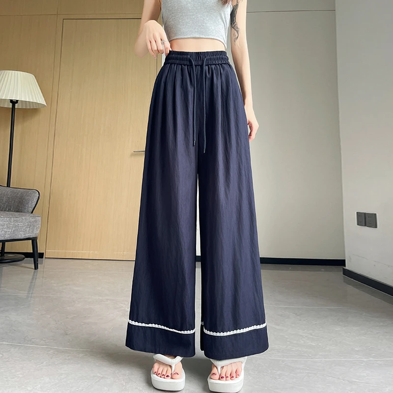 花边拼接牛仔阔腿裤女夏季薄款宽松百搭软糯休闲裤小个子九分