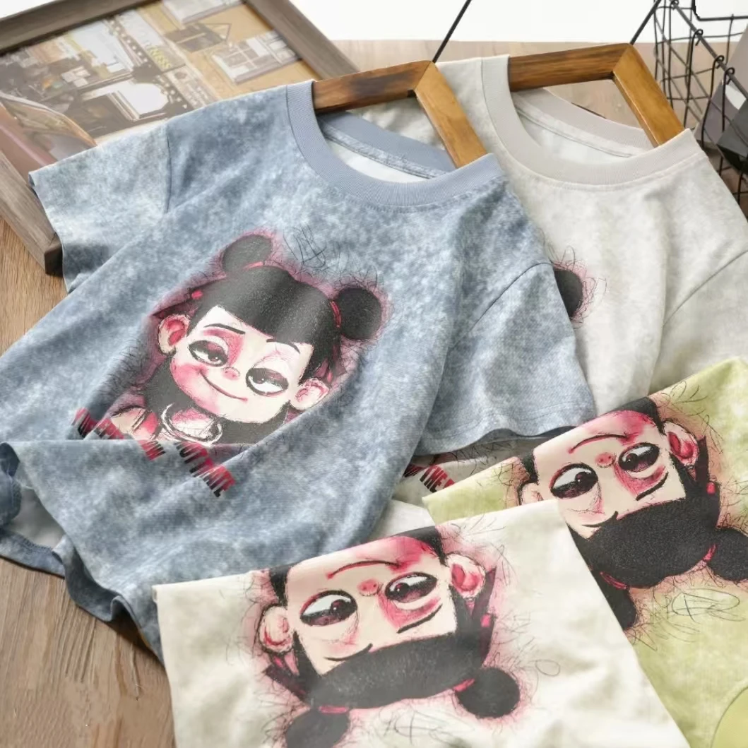 【海涛大叔】儿童扎染哪吒短袖25夏涂鸦动漫休闲潮酷上衣-FX25205 Y