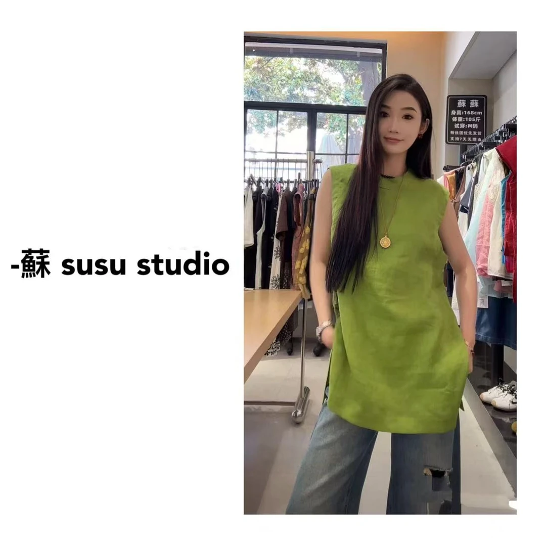 2025夏季小众设计款时尚圆领无袖上衣
