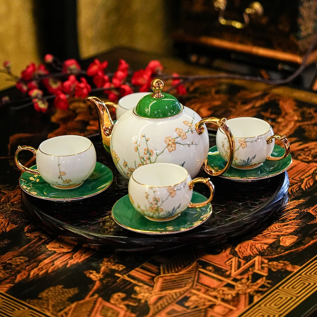 【本尼家】骨瓷绿野仙踪如意花茶壶具高档礼品下午茶具装饰摆件