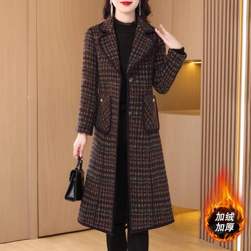小个子双面穿格子仿毛呢外套女2025年新款秋冬妈妈中长小香风大衣