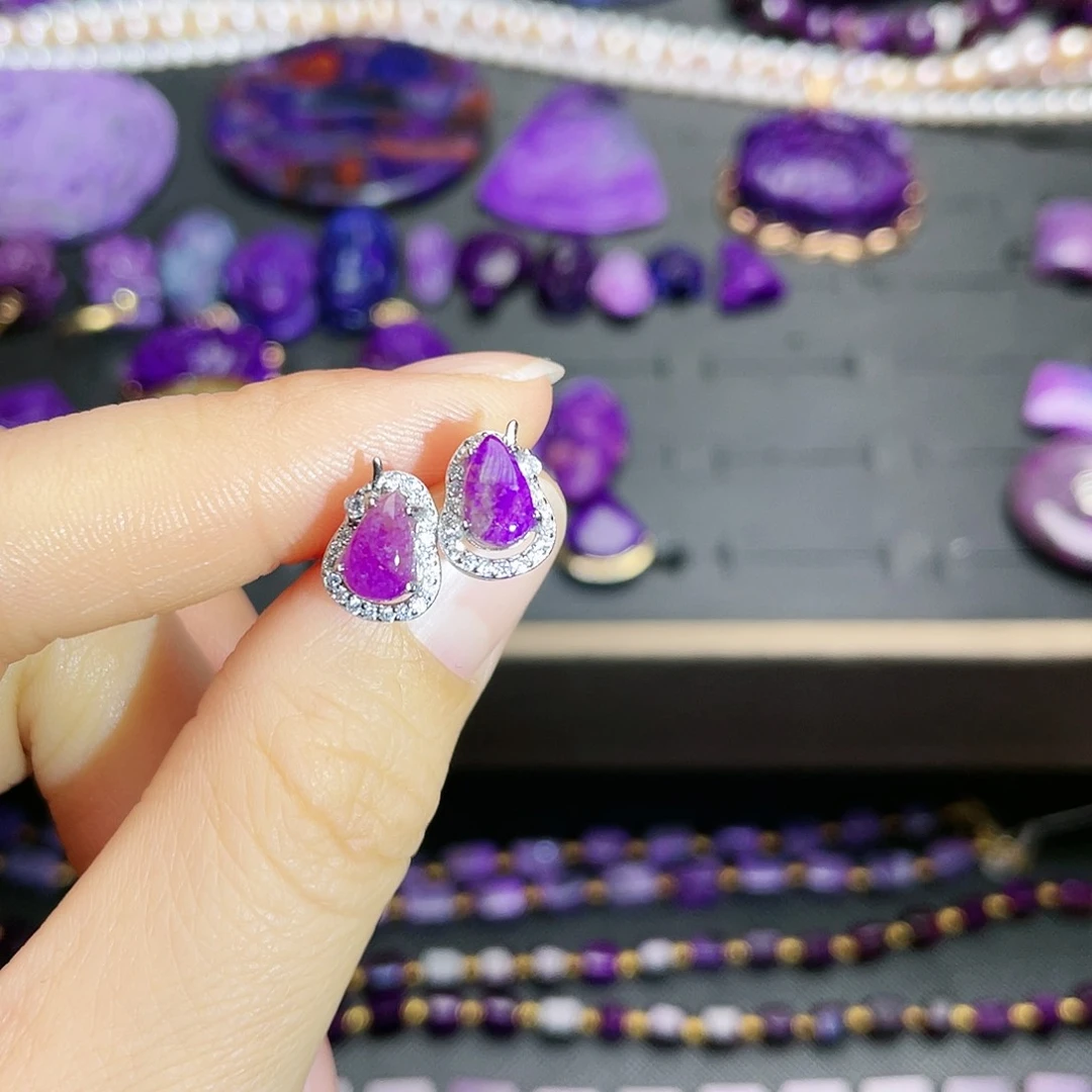 苏纪石（舒俱来）耳钉银S925镶嵌