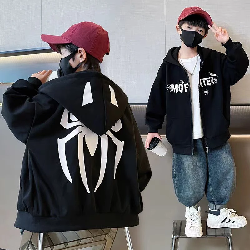 502116童装男童外套2025春季儿童连帽休闲潮酷外搭男孩帅气上衣潮