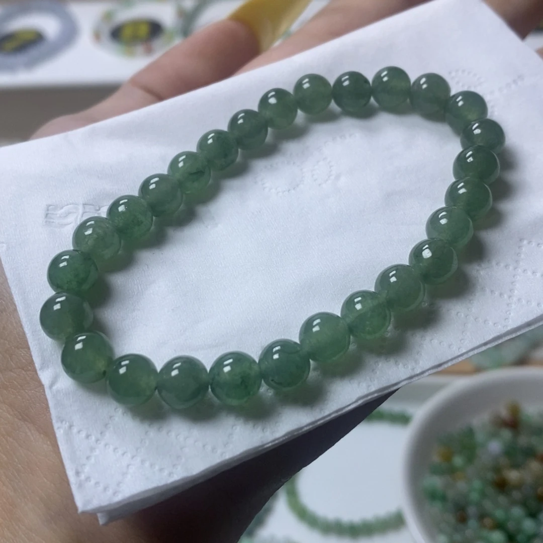 翡翠未镶嵌手链冰油青卡7