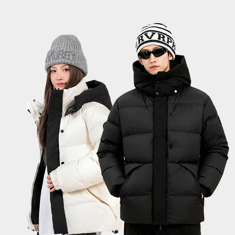撞色款男女同款短款连帽羽绒服极寒厚款