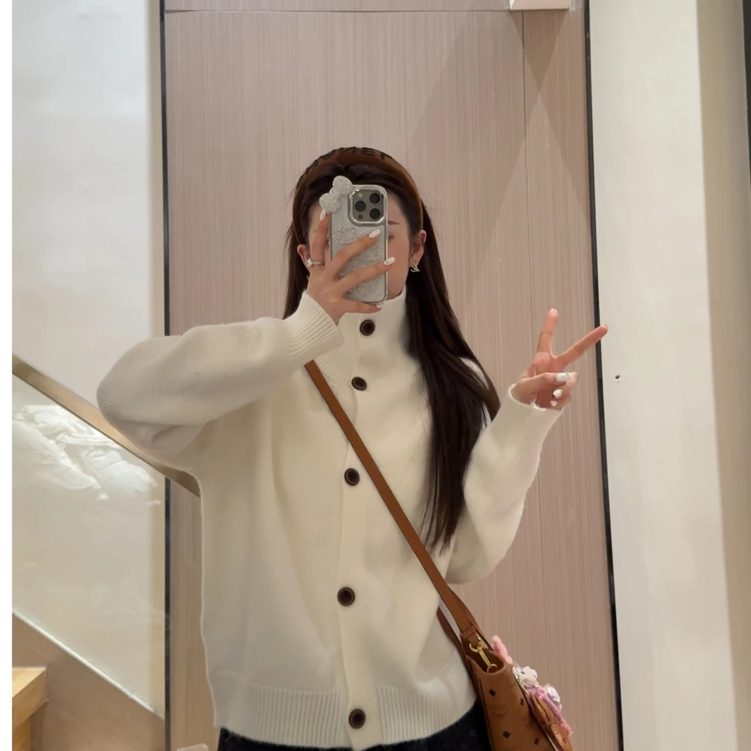 慵懒风高领长袖毛衣开衫外套女秋冬季时尚宽松外穿显瘦针织衫上衣