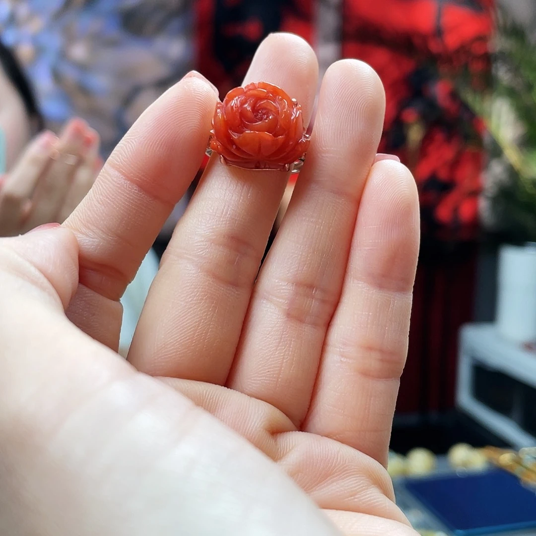 南红玛瑙戒指银S925镶嵌戒指