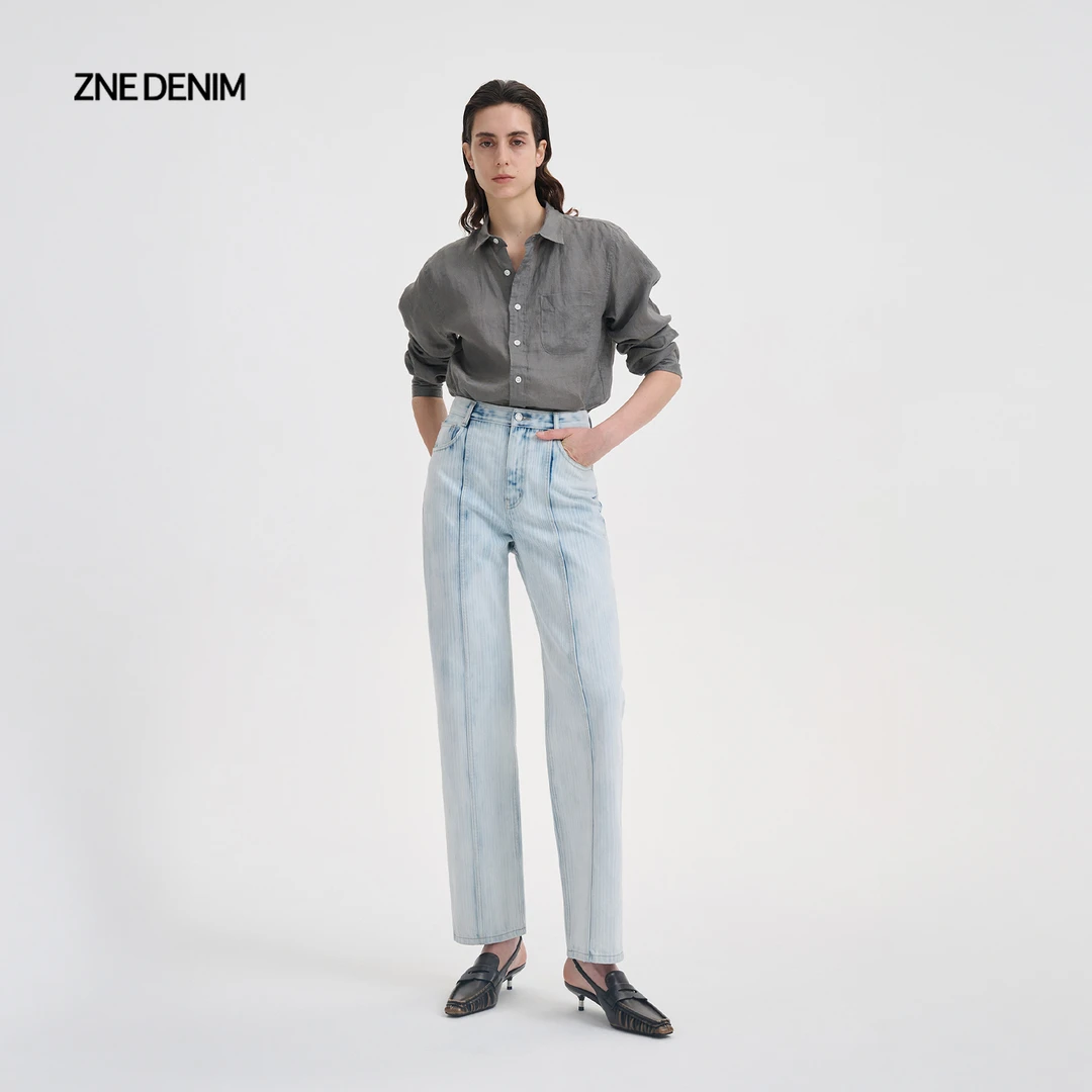 ZNE Jeans特殊纹理感拔染印花拼缝牛仔裤1281