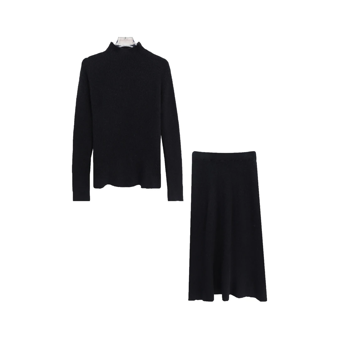 S高级感套装长袖赫本风针织衫半身裙两件套X27787（赠腰带）