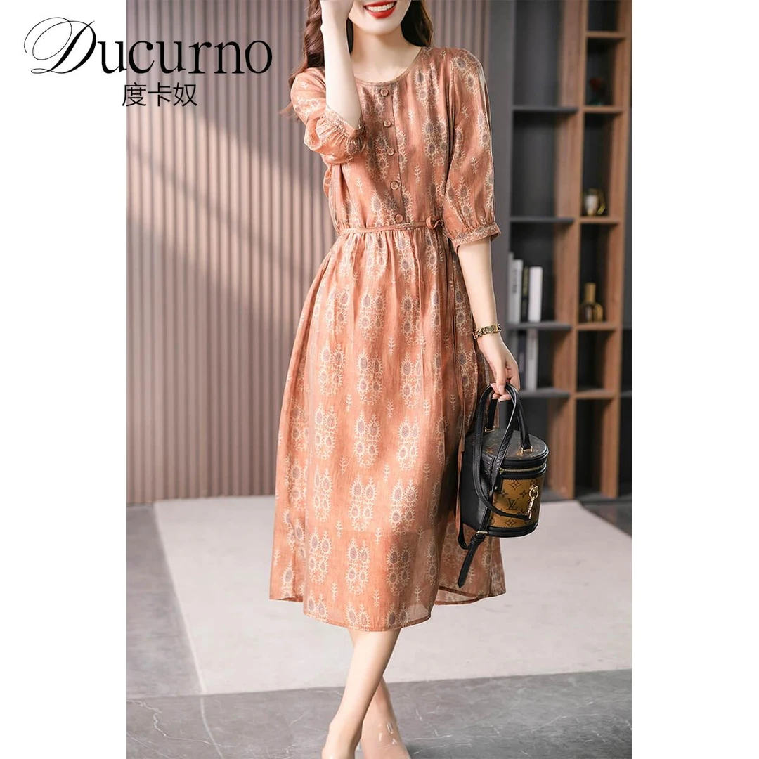 气质印花连衣裙女2025夏季韩版复古优雅设计感时尚碎花茶歇长裙子