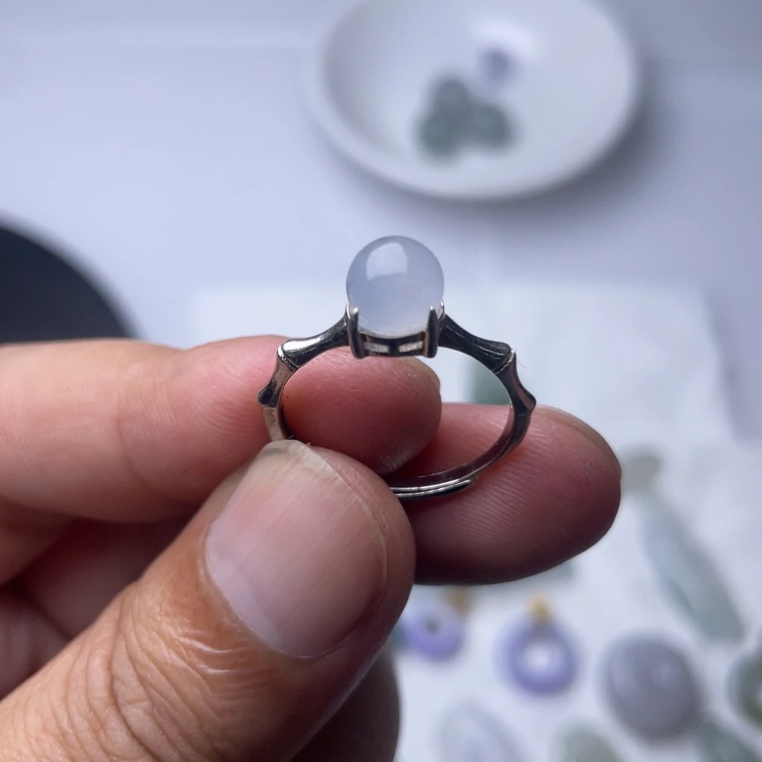 翡翠银S925镶嵌颈饰缅甸翡翠圆珠戒指