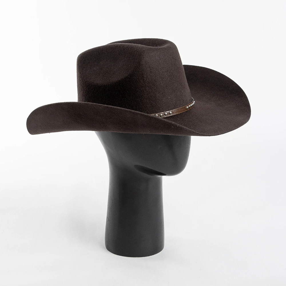 欧美秋冬新款时尚皮带铆钉装饰冬季羊毛牛仔帽户外保暖毛毡礼帽潮