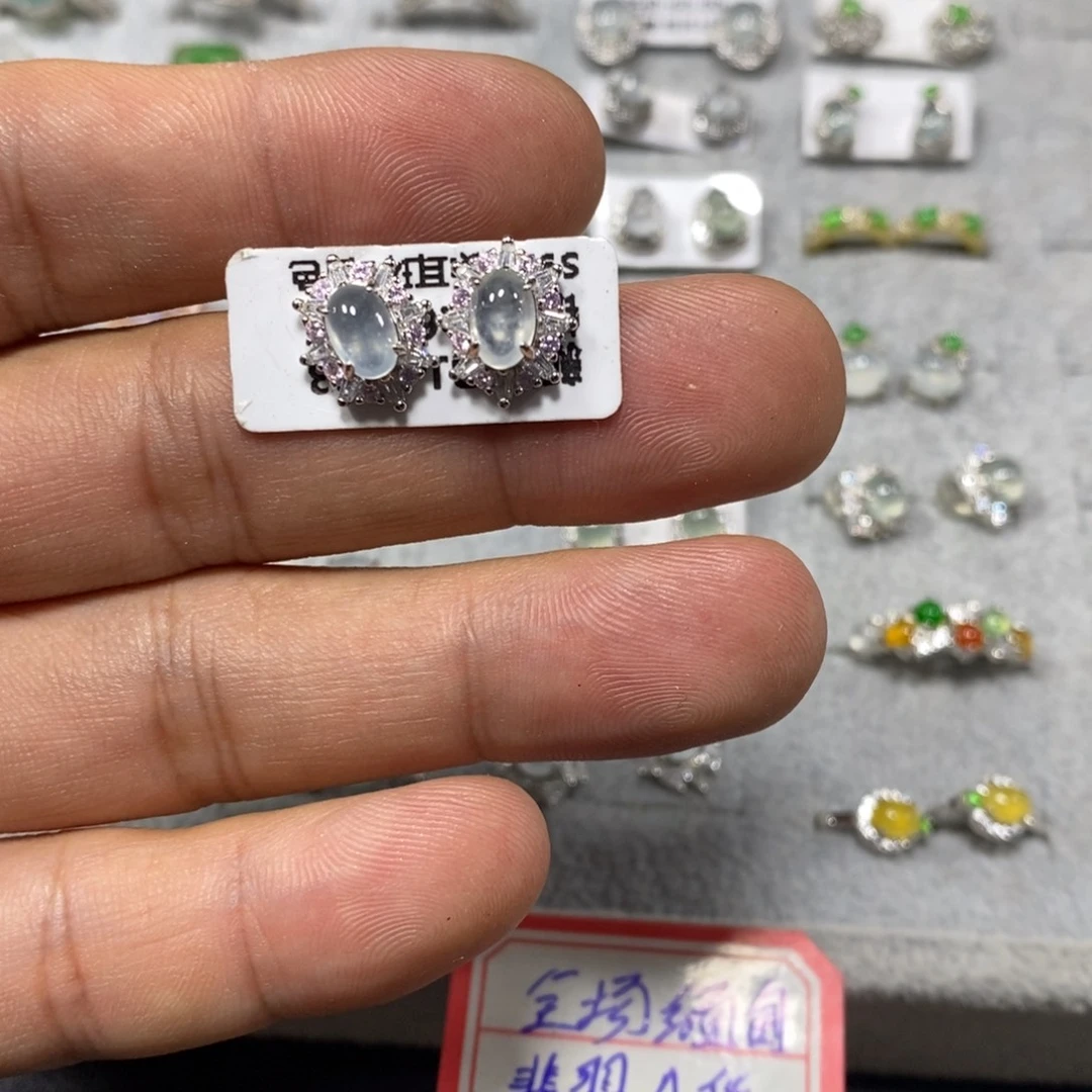 翡翠银S925镶嵌耳饰