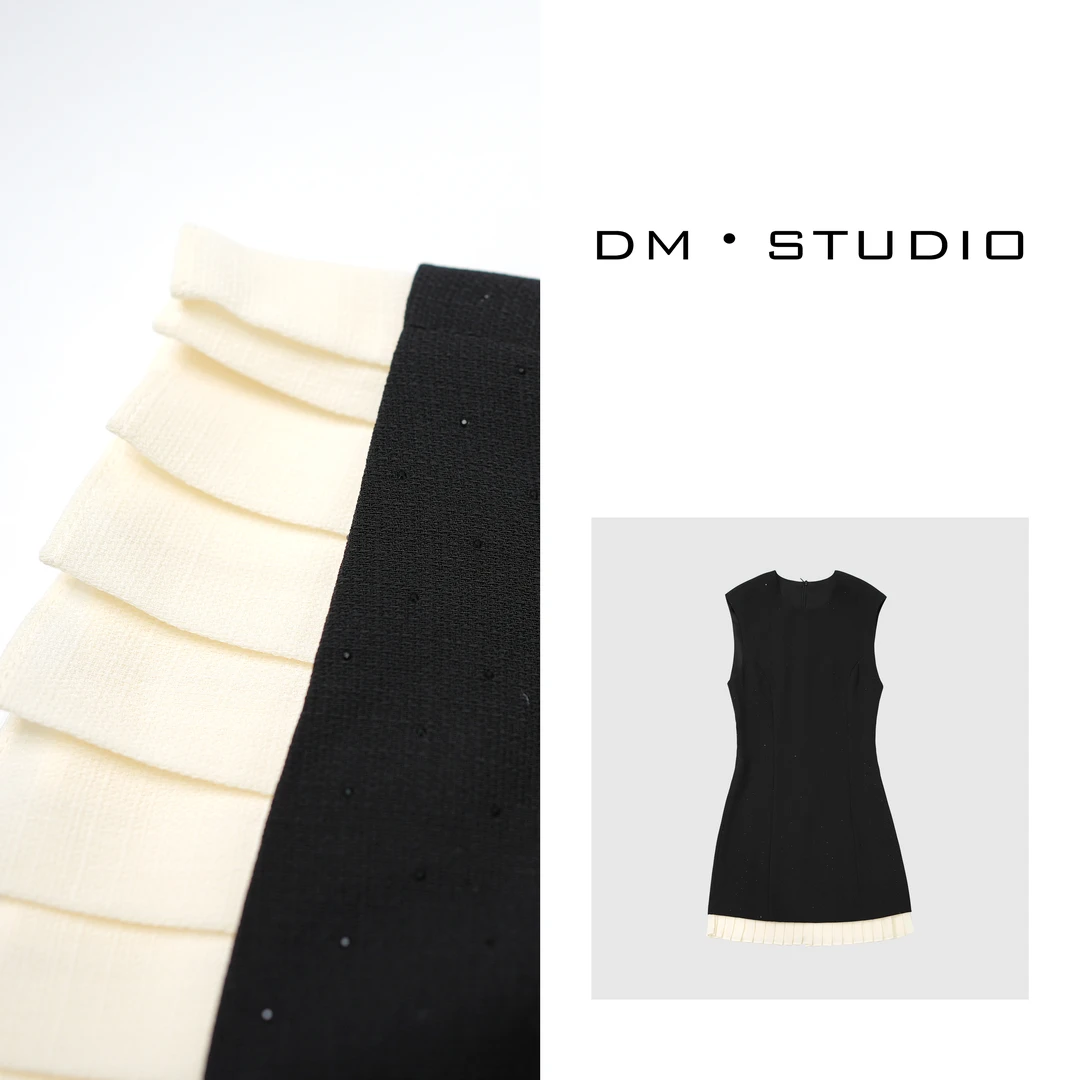 DM•STUDIO/重工气质高级感赫本风亮闪烫钻无袖连衣裙（0547）