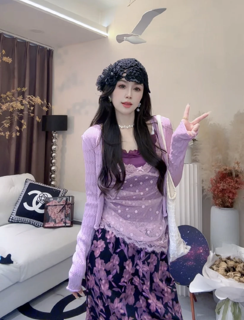 L.X~度假风针织洋气百搭透气防晒开衫外搭空调衫上衣女6709