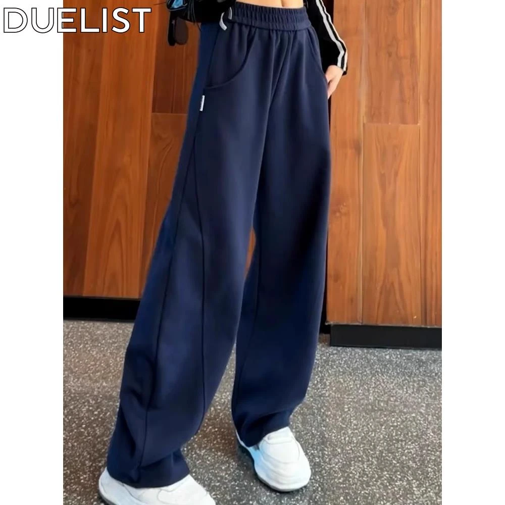 DUELIST藏青色直筒裤香蕉裤女新款高腰阔腿裤运动休闲宽松运动裤