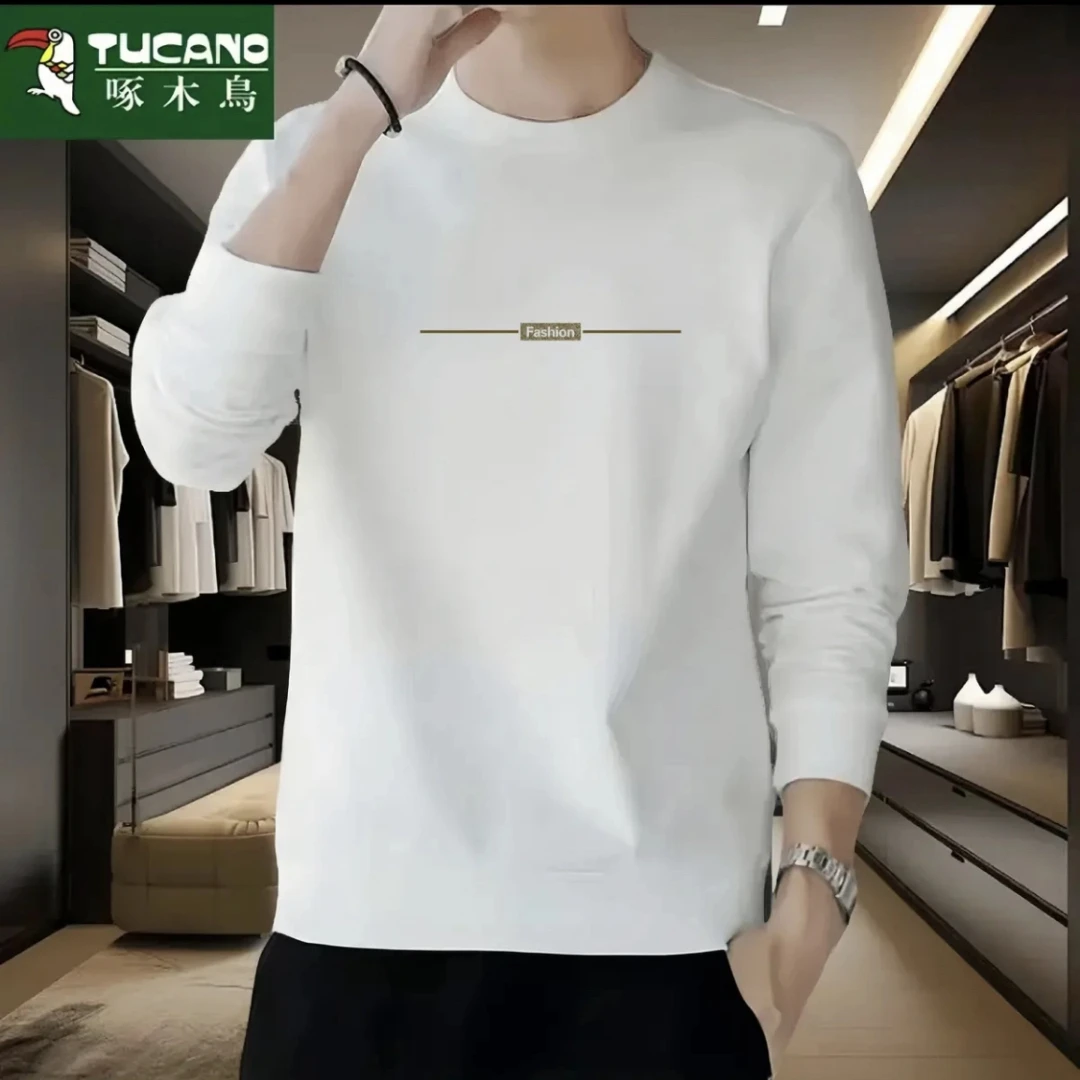 啄木鸟新年款加绒加厚卫衣修身圆领长袖潮流套头宽松百搭休闲上衣