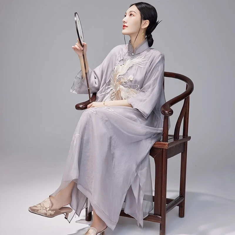 陌遇中国风复古改良100%桑蚕丝旗袍汉元素气质中长款连衣裙M21931