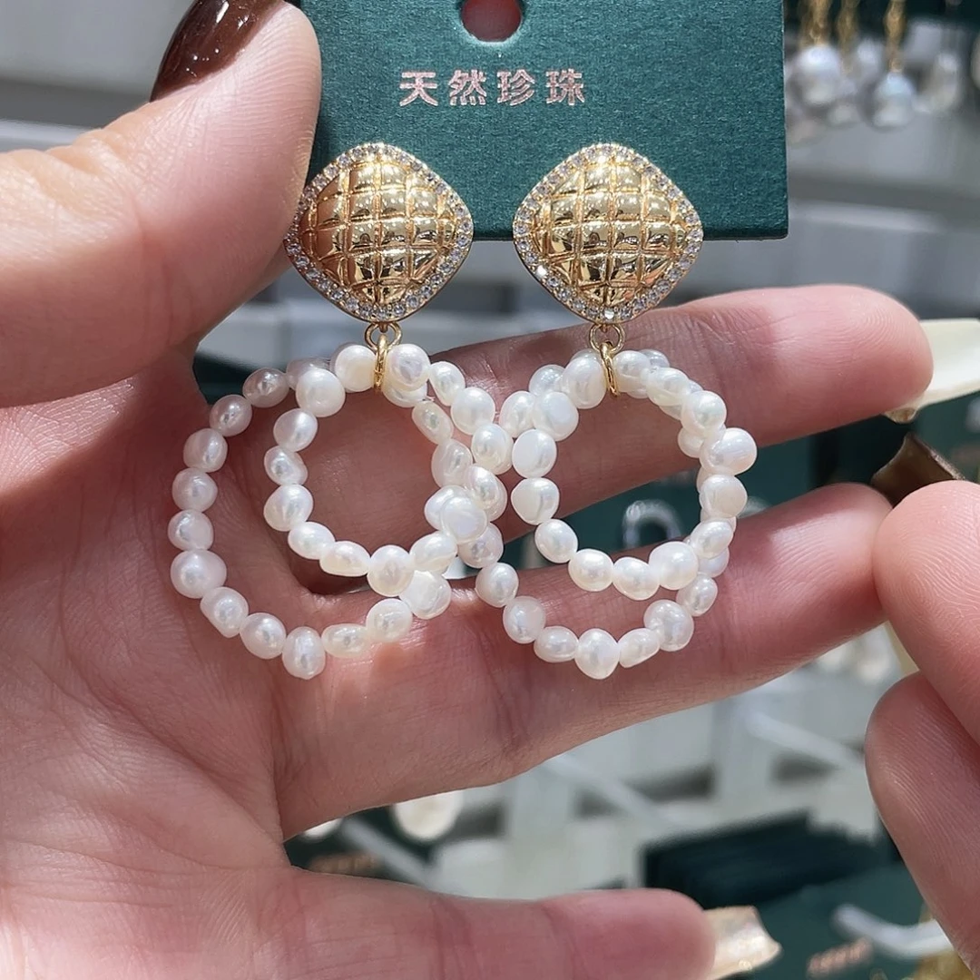 耳饰银S925镶嵌淡水珍珠