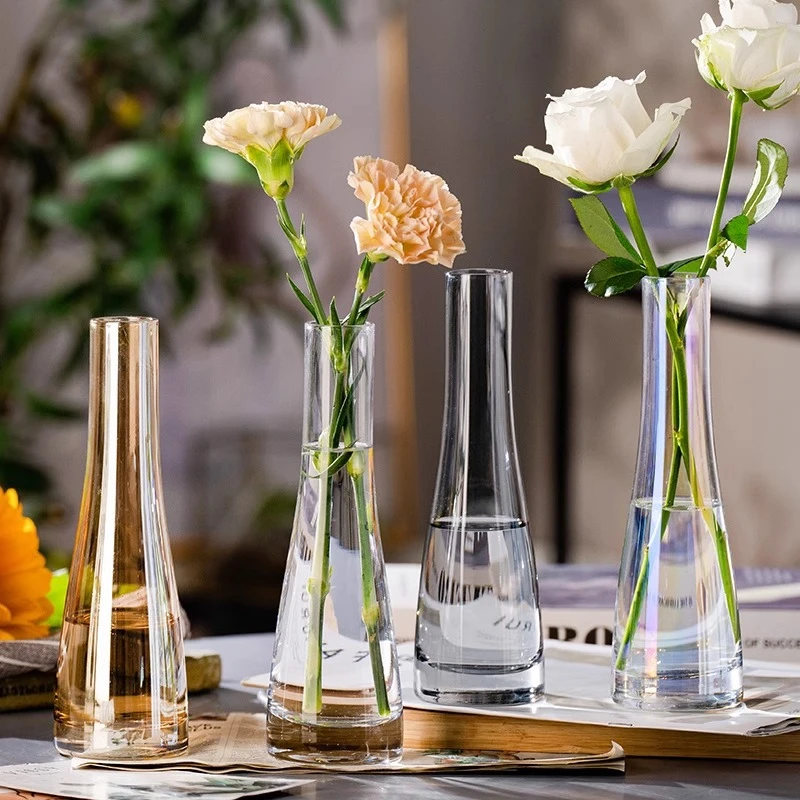 北欧风格ins风小花瓶客厅插花摆件玻璃透明水养鲜花迷你简约花器