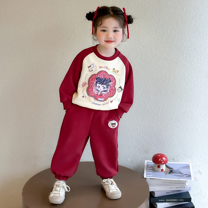 哪吒儿童服装女童春秋装亮片变色卫衣套装2025新款小女孩敖丙衣服